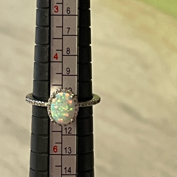 Fire Opal & Diamond 925 Silver Ring Size 5 - Picture 10 of 10